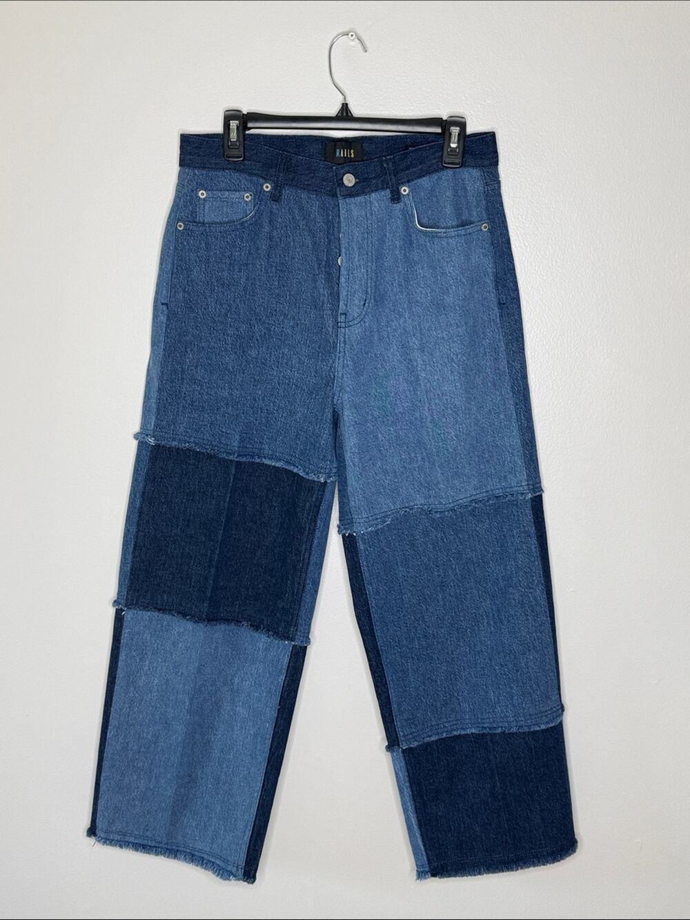 Rails The Getty Crop High Rise Patchwork Denim Jeans in Mixed Blue Sz 30 New!